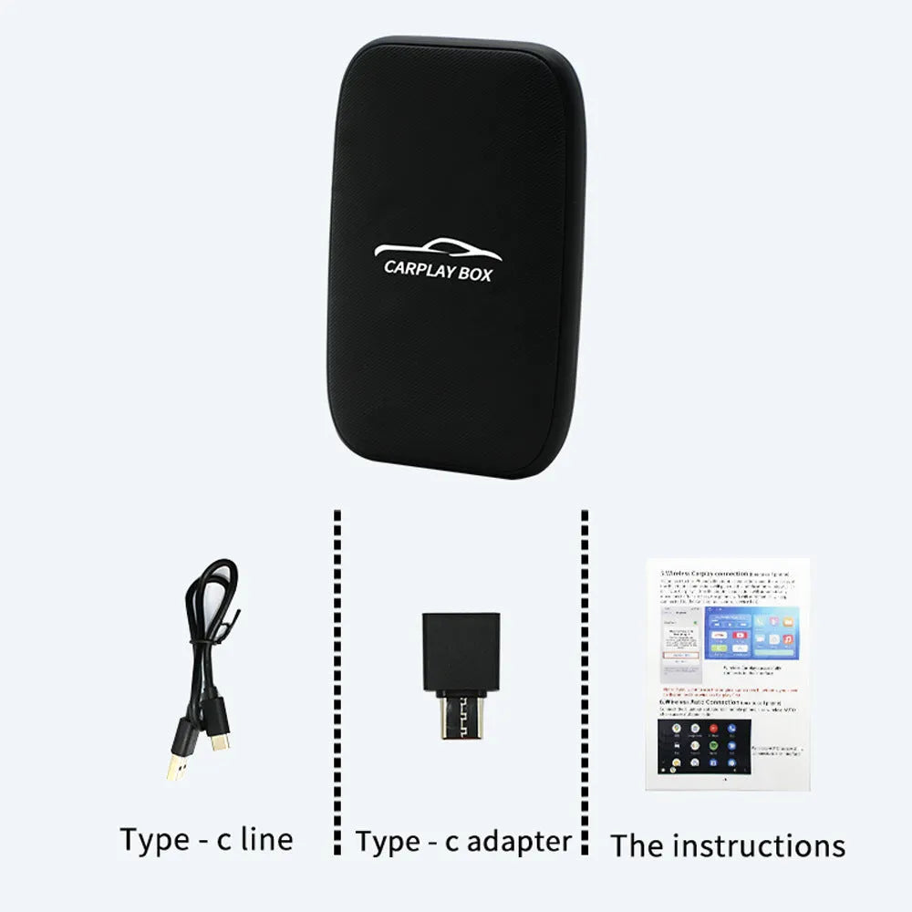 Compact wireless CarPlay adapter with Type-C interface and plastic housing, 50x80x12mm