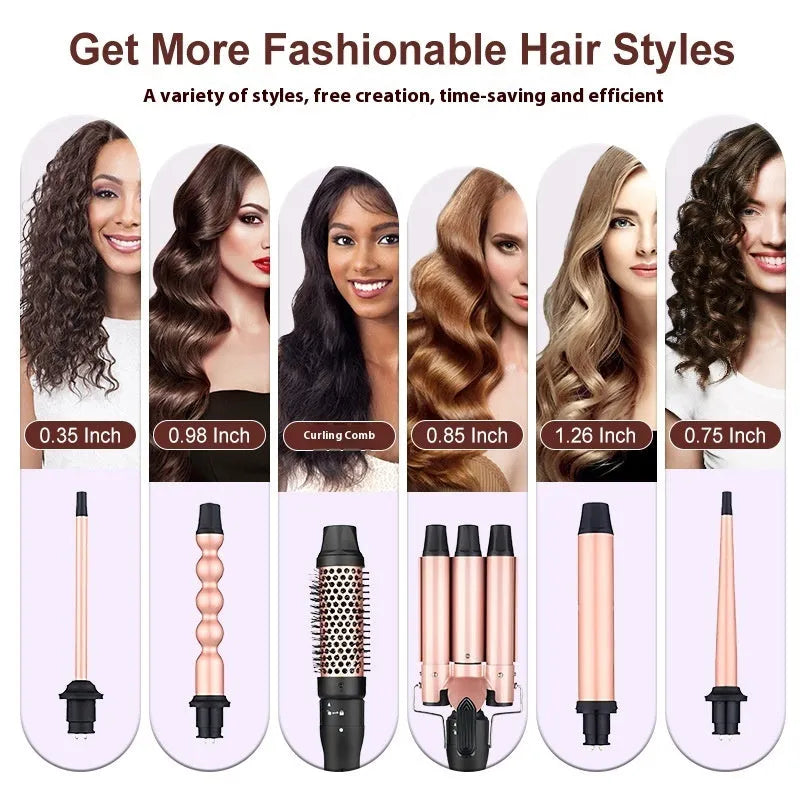 Three-tube water wave hair curler with wired AC power for curly and straight hair styling