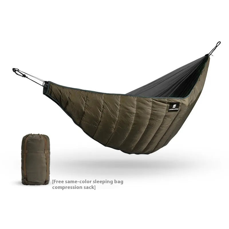 Outdoor camping thickened sleeping bag in army green with compression bag, 238cm long, 200g hollow cotton filling