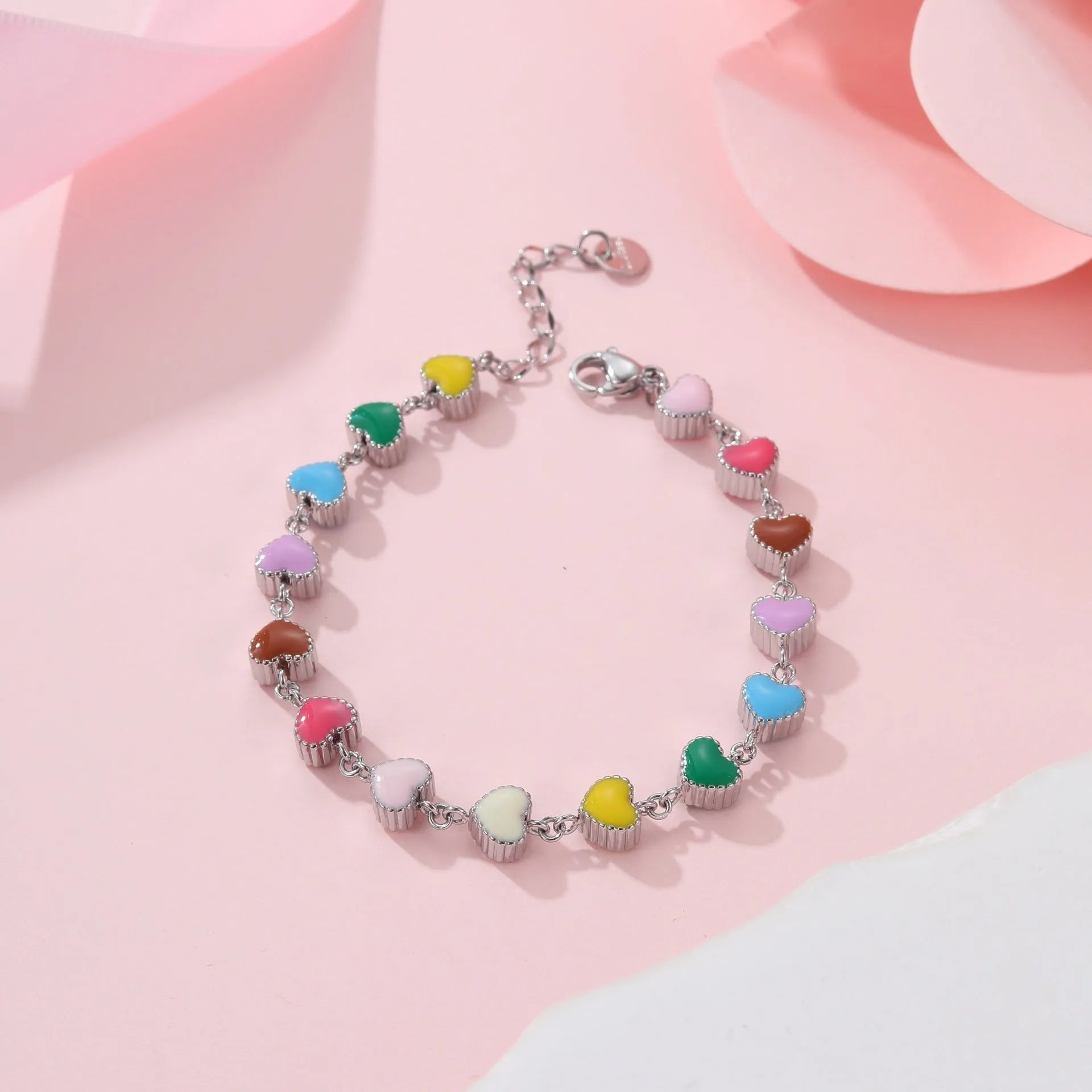 Women's stainless steel love heart bracelet with gold or steel electroplated finish