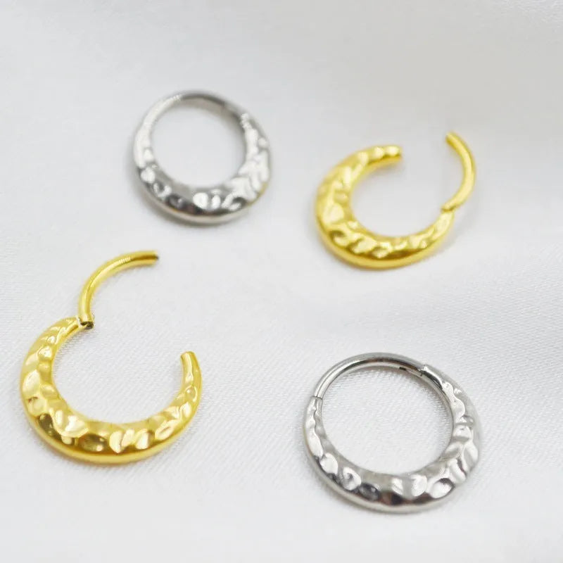 Titanium alloy concave-convex nose ring with carved design in gold or silver finish