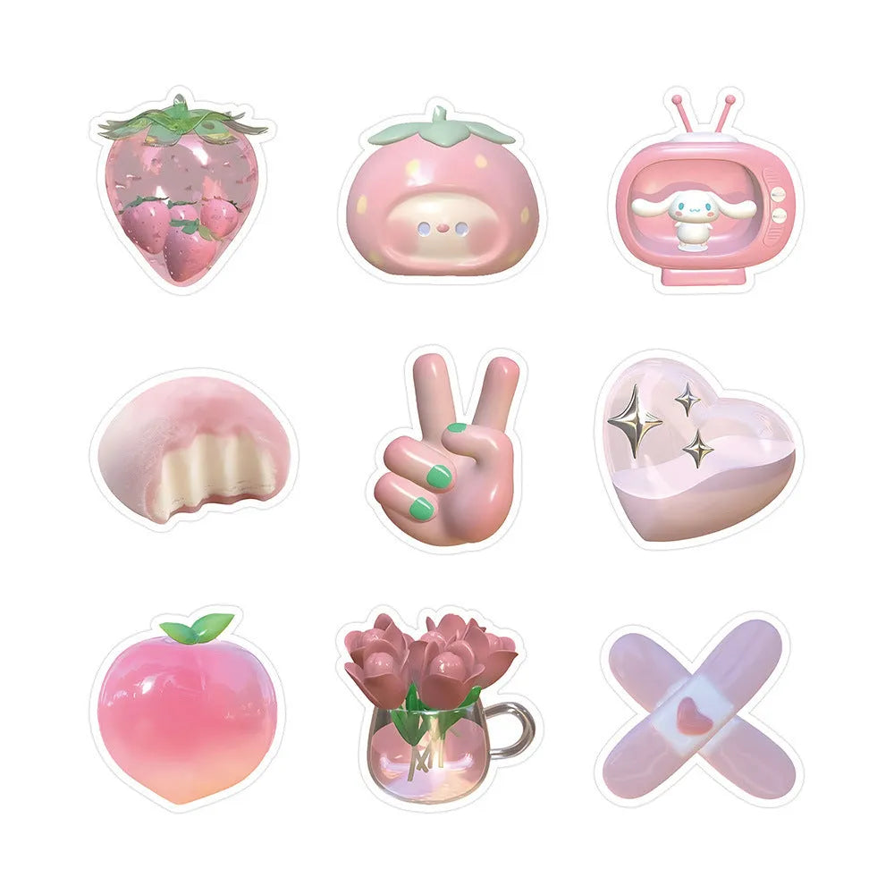 Light pink girl heart 3D decorative stickers showing realistic dimensional design