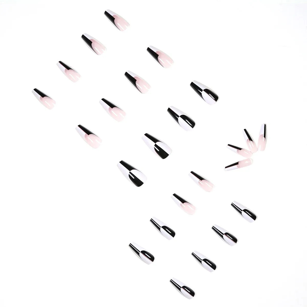 Set of 24 long black and white removable nail tips in JP1199 colour for matching manicures