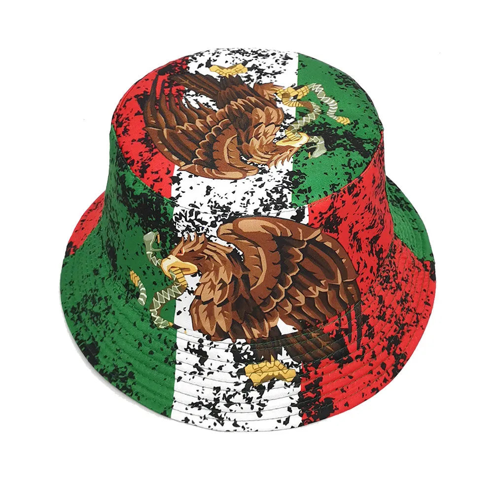 Eagle pattern retro bucket hat in M size 56-58cm, polyester dome crown, sun protection
