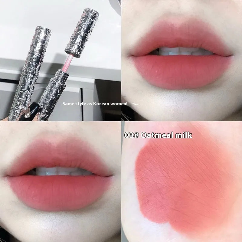 Velvet Mist matte white lip muddy lipstick in rose sweet mist shade with waterproof formula