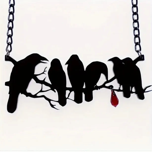 Black electroplated alloy crow pendant necklace with cross chain for women