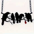 Black electroplated alloy crow pendant necklace with cross chain for women