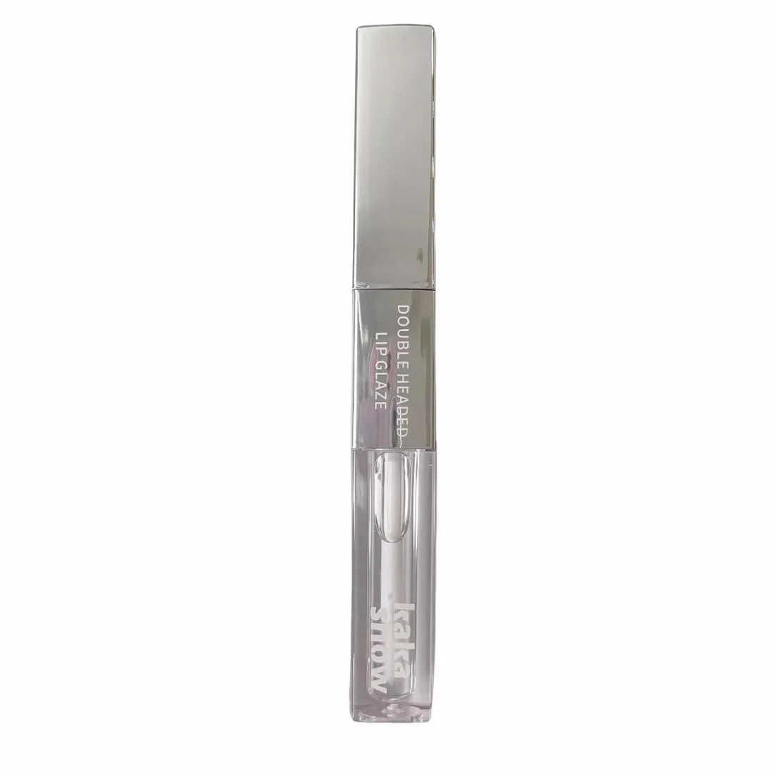 Kakashow double-headed lip glaze in velvet water gloss finish with five colour swatches