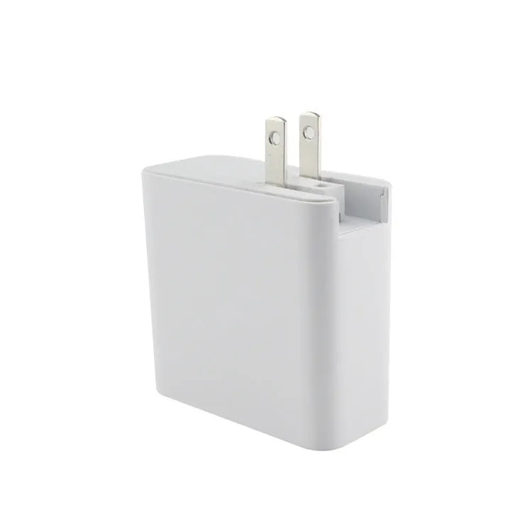 Black 48W USB-C wall charger with four ports and a UK plug on a white background.