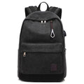 Canvas USB rechargeable backpack in coffee colour showing laptop pocket and zipper compartment