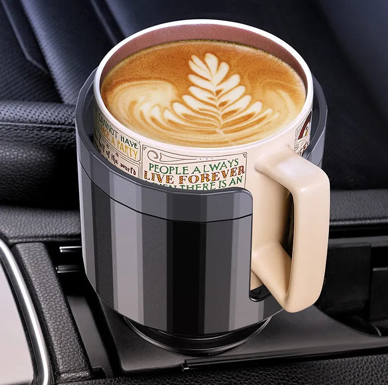 Matte black ABS car cup holder expander with adjustable base for large bottles and cups