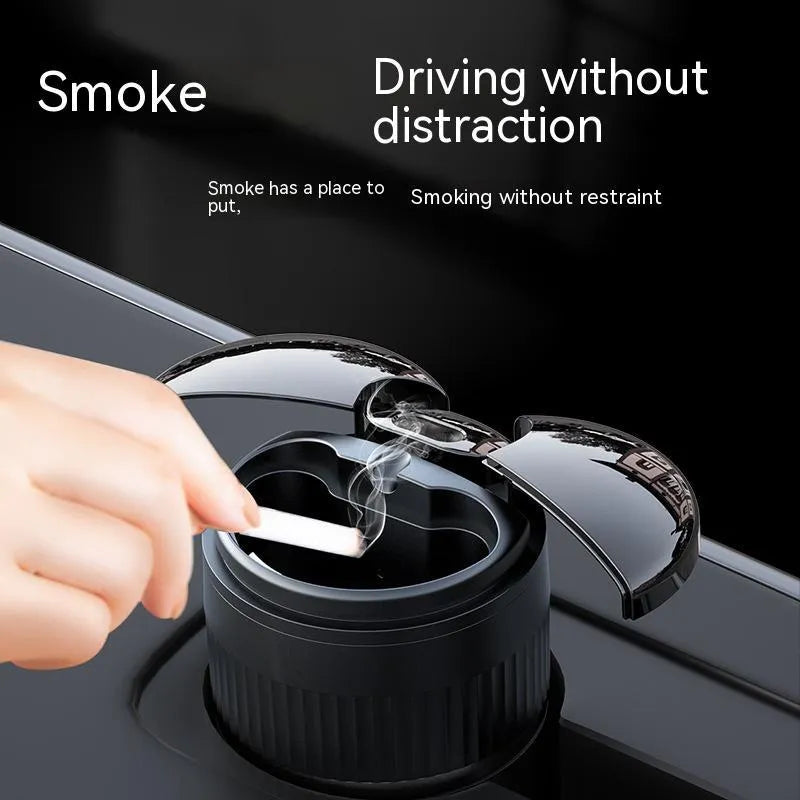 Metal smart infrared car ashtray with lid in black, 113mm size for vehicle use