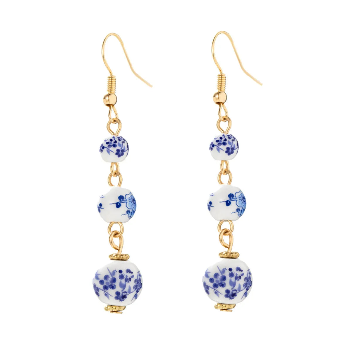 Blue and white porcelain ceramic beads long retro drop earrings for women with alloy hook
