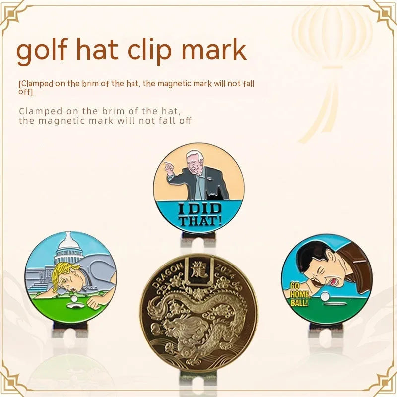 Zinc alloy golf hat clip with detailed personalised metal patterns including Dragon Year design