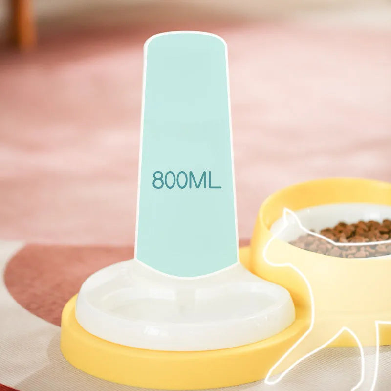 Pet double feeding bowl in gray with PP non-slip base and neck protection design