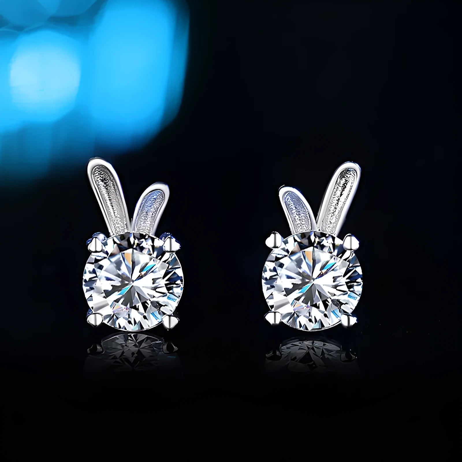 Rabbit moissanite sterling silver ear studs 925 silver 1 karat option