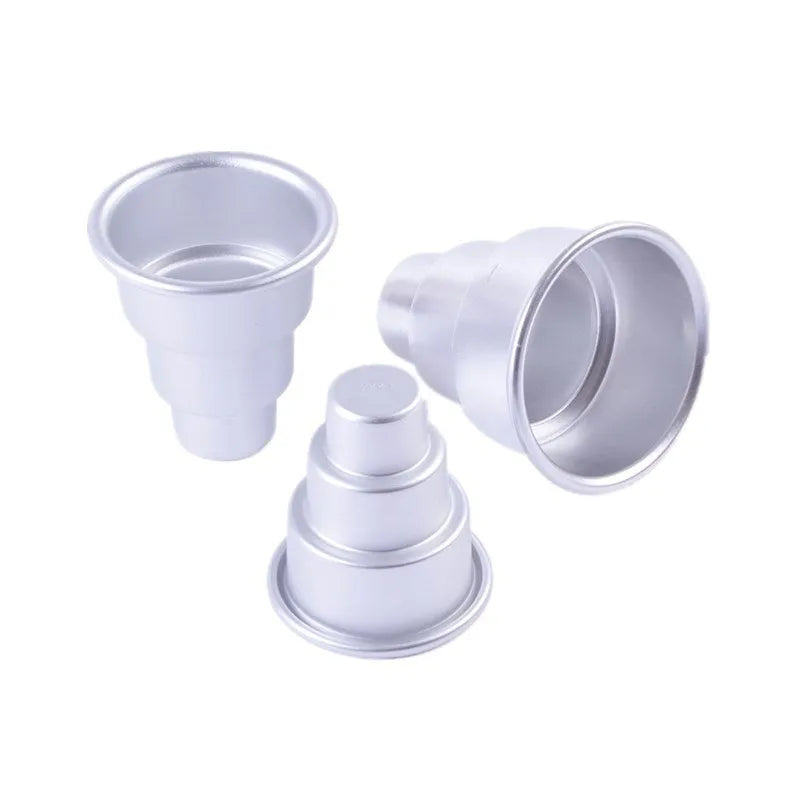 Mini three-layer aluminum alloy cake mold set in silver with large medium and small sizes for fondant cake forming