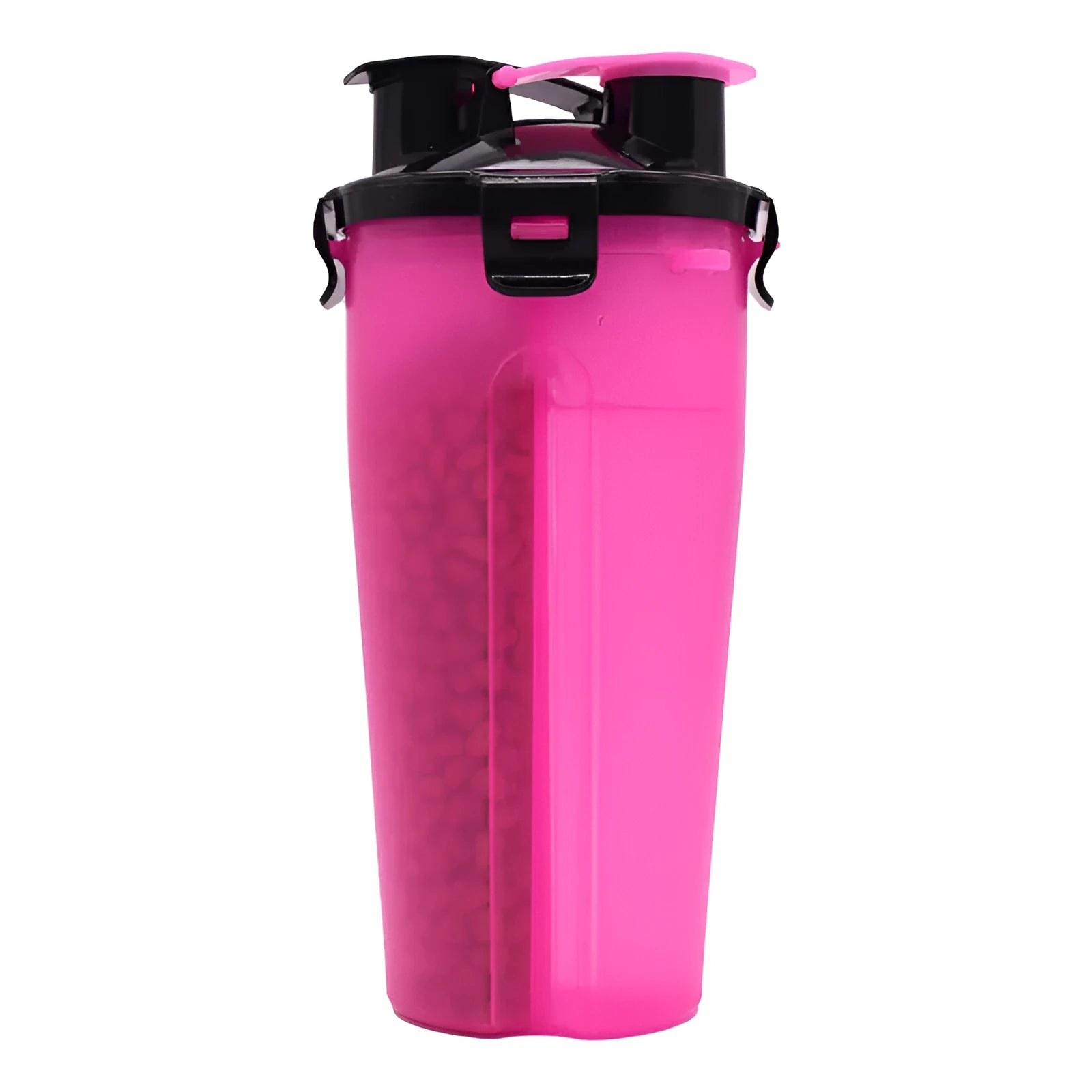 Portable 2-in-1 pet water cup in white, with 350ml water bottle and food container, 23cm height, PP material