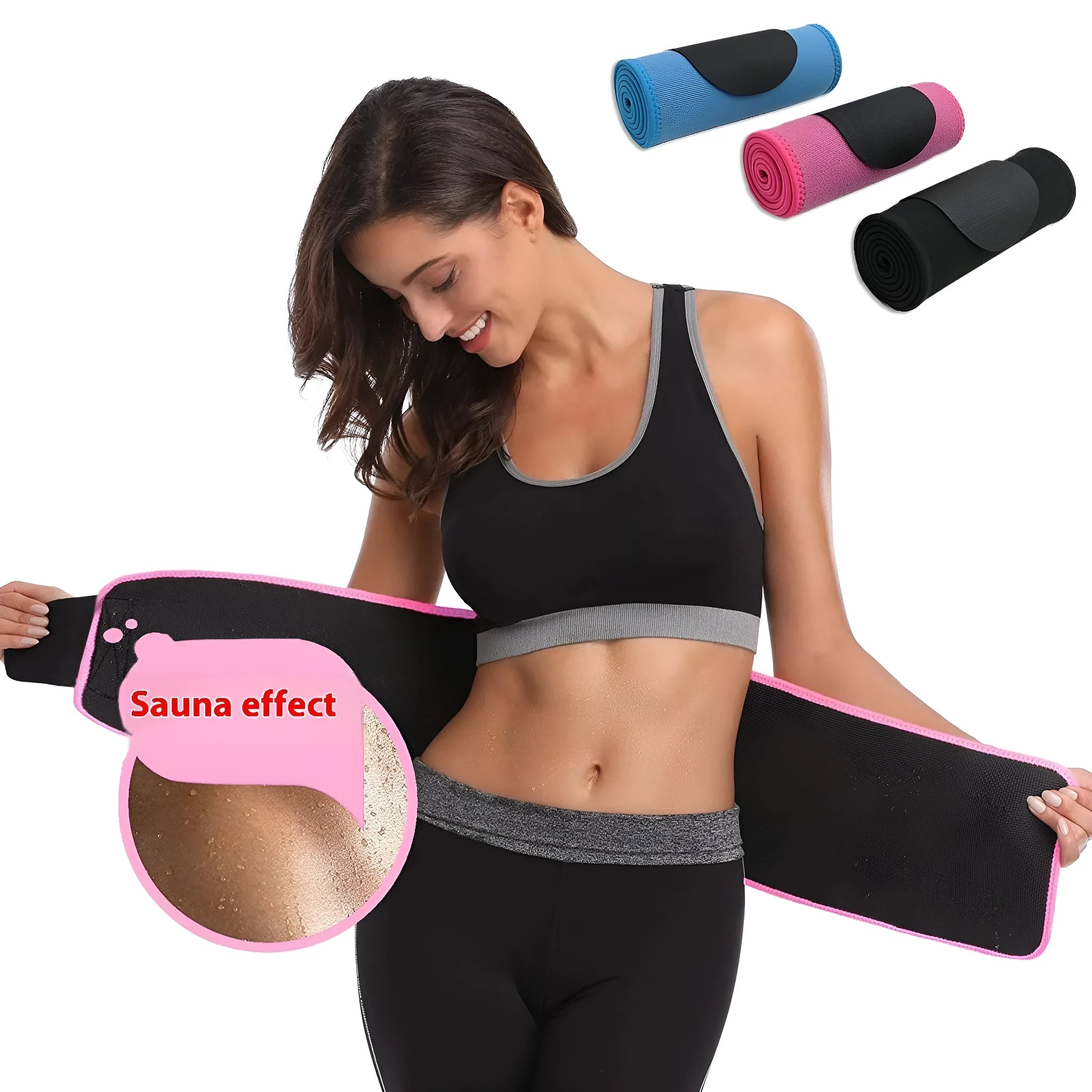 Neoprene lumbar support belt for fitness and sport in black, blue, and pink colour options