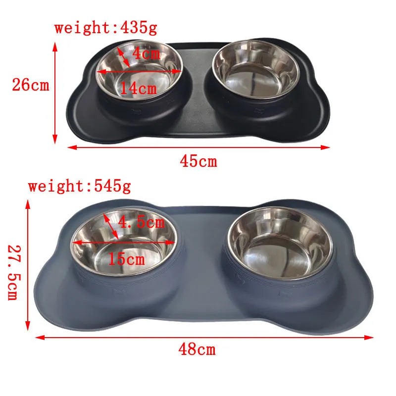 Large silicone dog bowl with stainless steel insert showing double compartment design for food and water separation