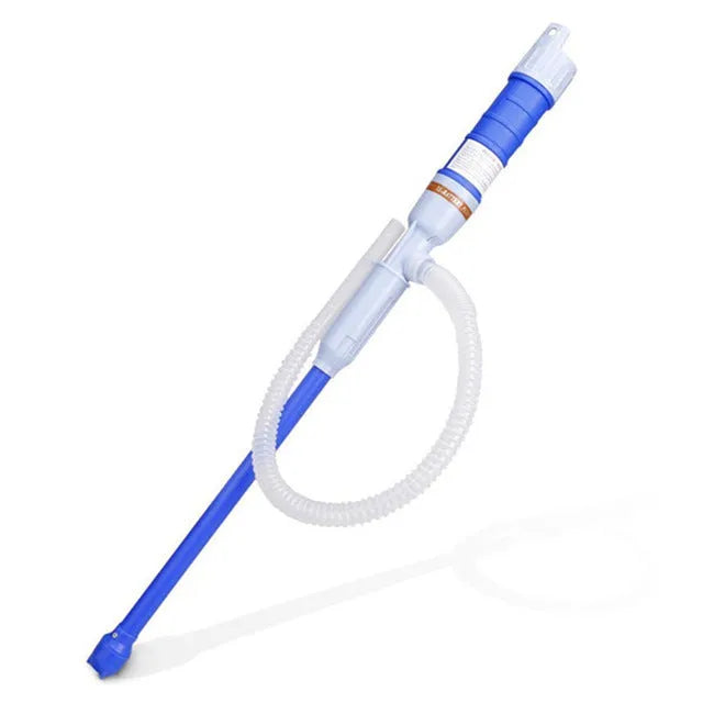 Blue manual hand pump for fuel and oil transfer with hoses