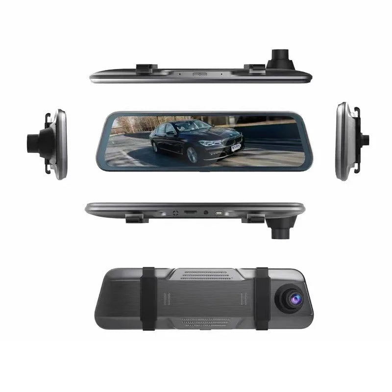 10-inch full screen touch driving recorder rearview mirror with 170 degree wide angle lens in black