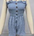 Women's off-shoulder sleeveless jumpsuit in solid colour with mid-waist and button detail