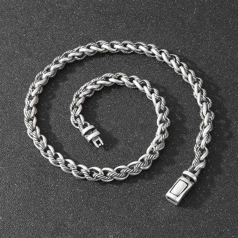 Men's titanium steel keel chain necklace with antique silver finish and large hemp flower links