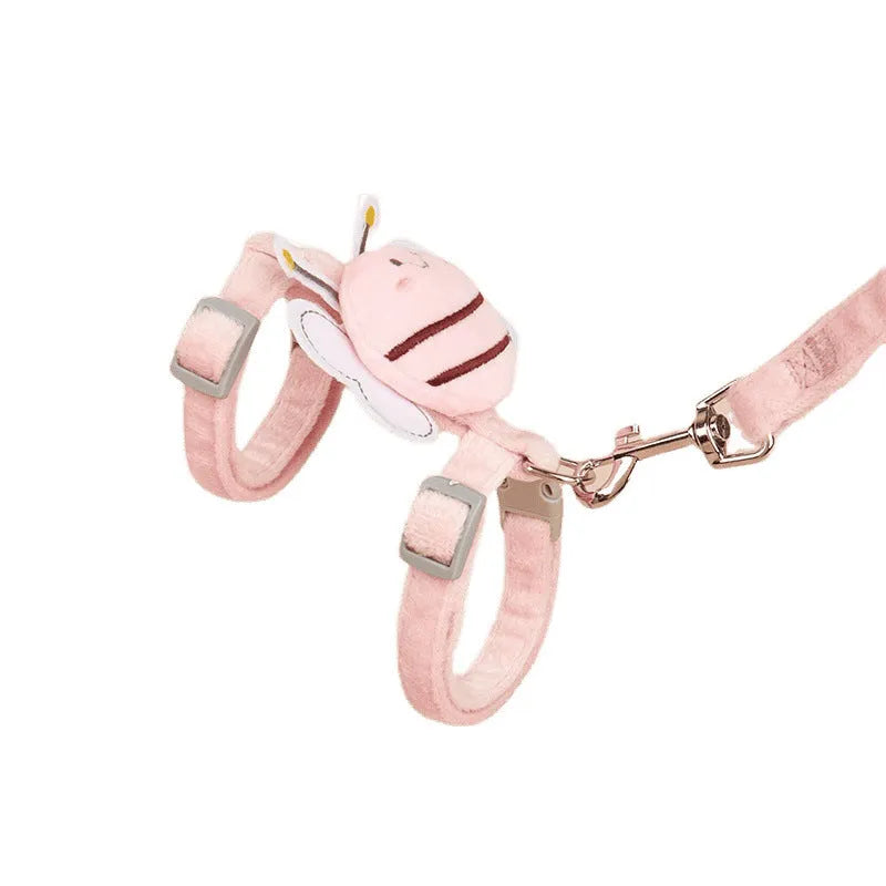 Bee shape cat harness and lead set in blue colour with hand strap for outdoor use
