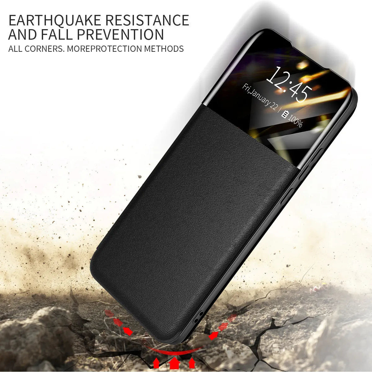 Card flip PU leather protective case for Google Pixel 6 in black, with card slot visible