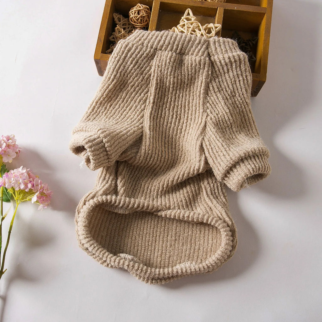 Brown cloth pullover sweater on small dog for Bichon Pomeranian breeds