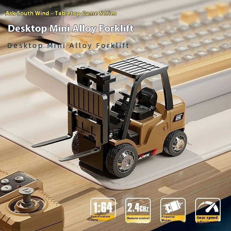1:64 scale mini alloy forklift remote control toy with Bluetooth and cargo accessories