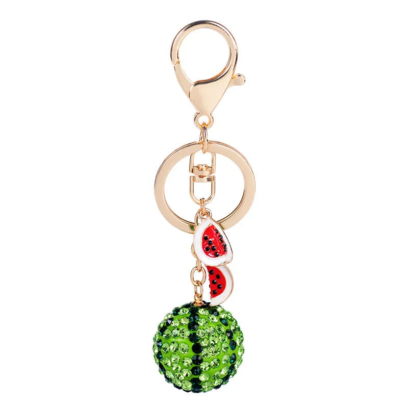 Green zinc alloy keychain shaped like a watermelon, measuring 12cm in length.