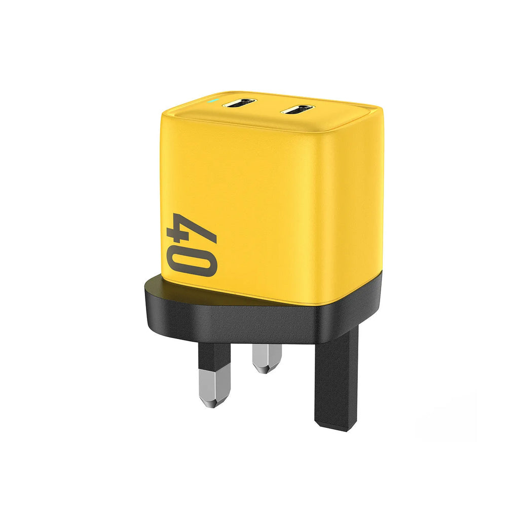 Gallium Nitride 40W mobile phone charging plug for Apple iPhone 14 in yellow with Type-C interface