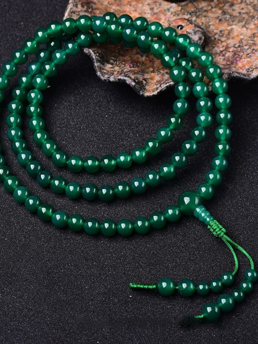 Natural green agate 108 thangka pendant multi-circle bracelet handmade unisex