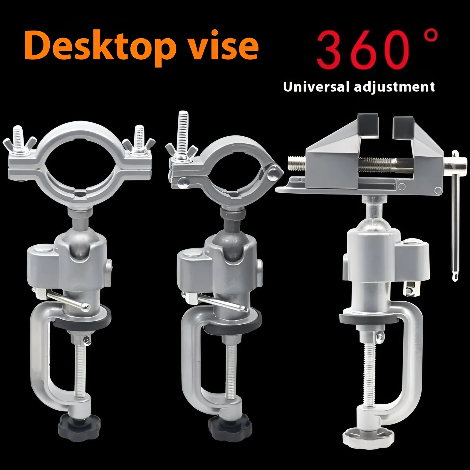 Small flat universal vise with 360 rotating bracket for bench mounting