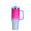 Large stainless steel vacuum insulation cup with gradient colour finish showing 1-litre capacity