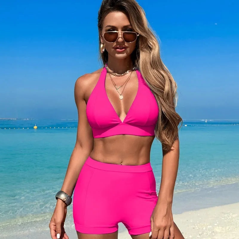 Women's split style bikini swimsuit in nylon fabric for swimming and hot springs