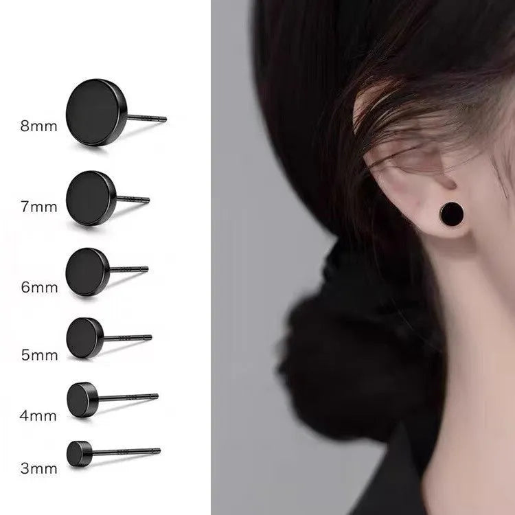 S999 sterling silver ear bone studs in silver and black colours with round geometric shape