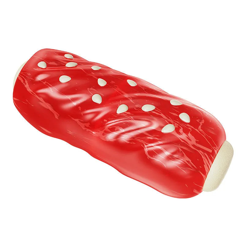 Plastic molar rod dog chew toy with textured surface in primary colour