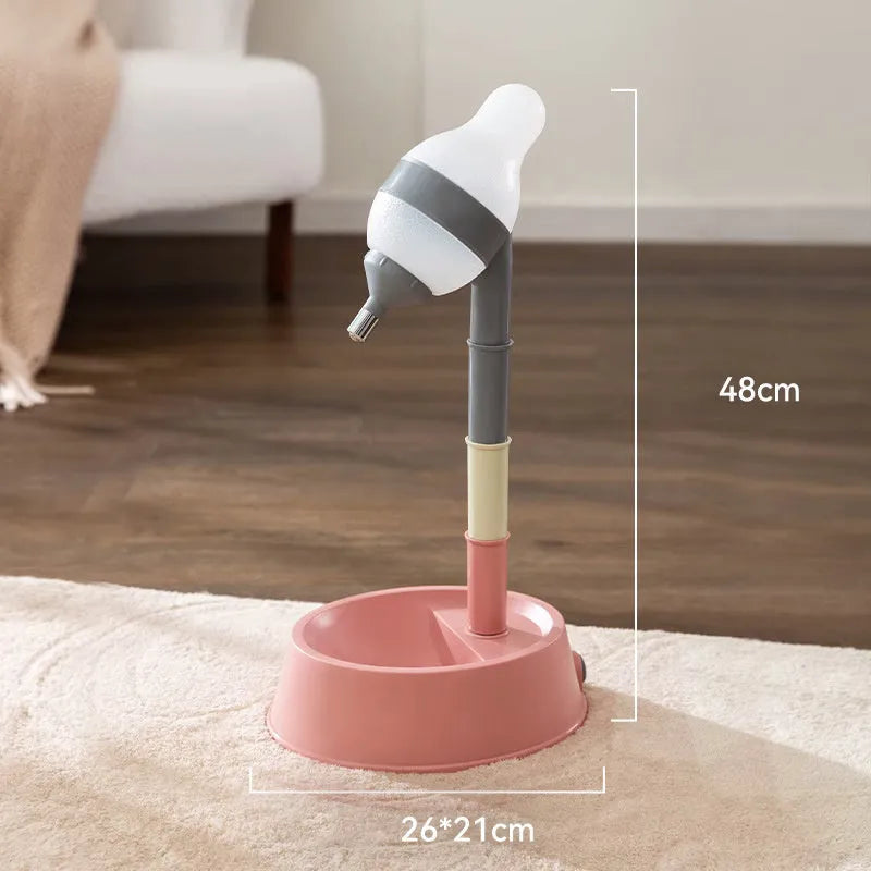 Adjustable height pet water dispenser with detachable bowl in green, grey or pink colours