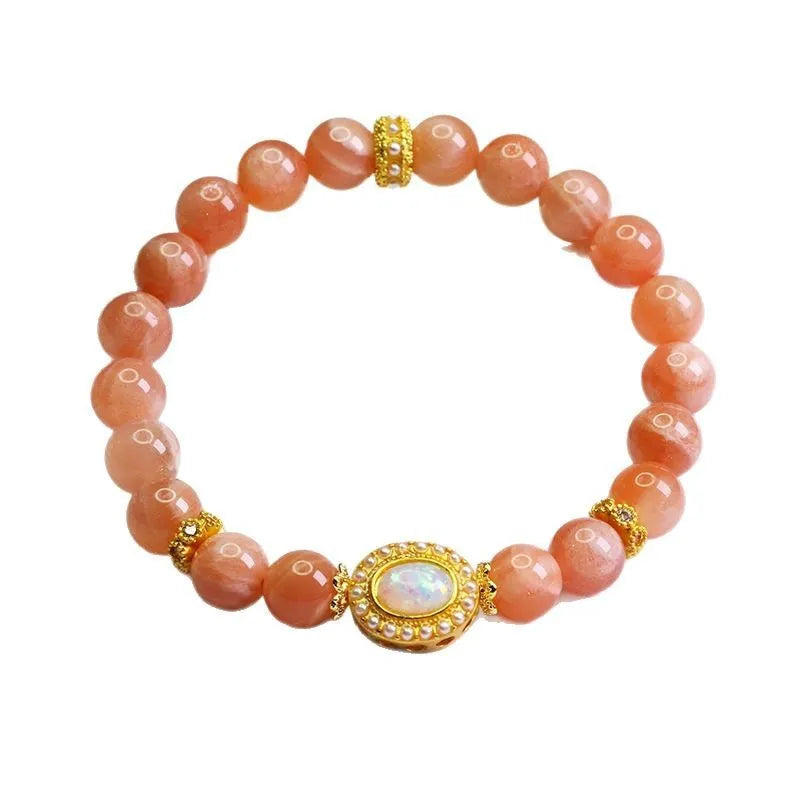 Natural orange moonlight hand-woven moonstone bracelet with 8mm round beads for women