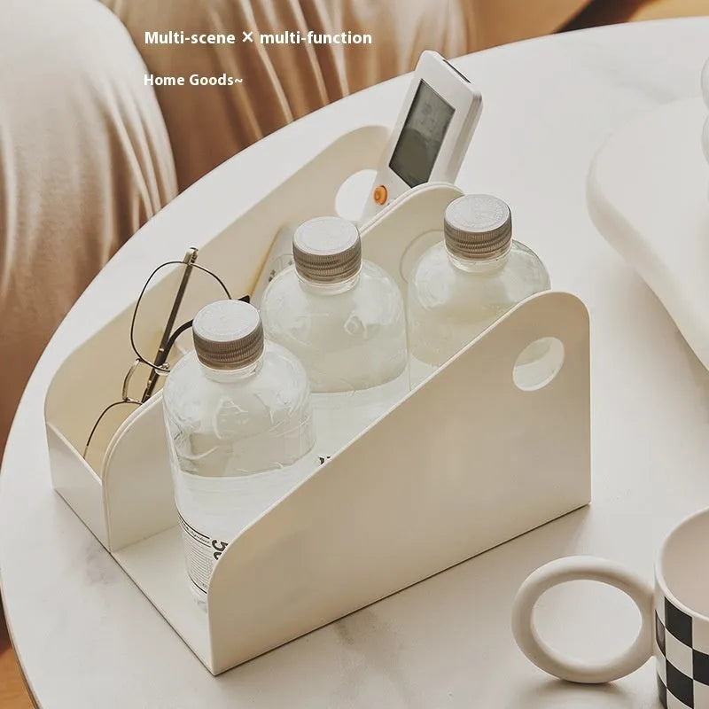 Plastic desktop storage box set with two-tier grid compartments in Milk Coffee colour