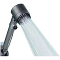 Portable ABS plastic shower head with third gear adjustment for spray, massage, and rain settings.