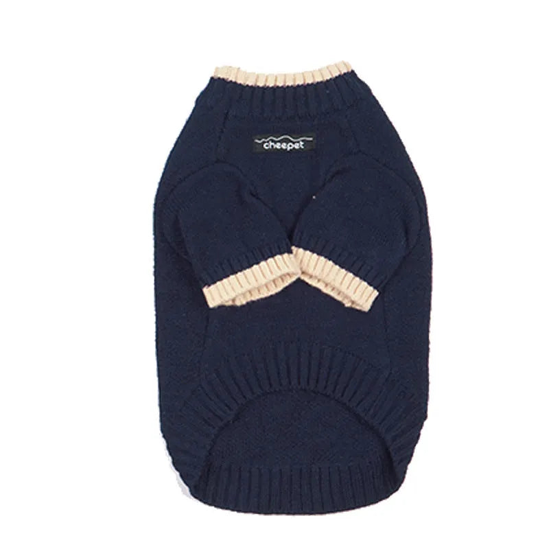 Wool two-leg dog sweater in British style for winter, shown in Crown Blue colour.