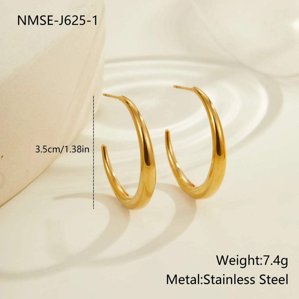 Titanium steel geometric round hoop earrings with 18K gold plating in small and large sizes