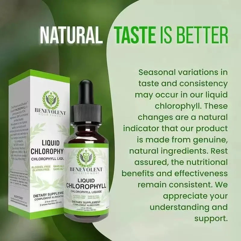 60ml bottle of peppermint-flavoured liquid chlorophyll drops with dropper for internal deodorant and digestive care