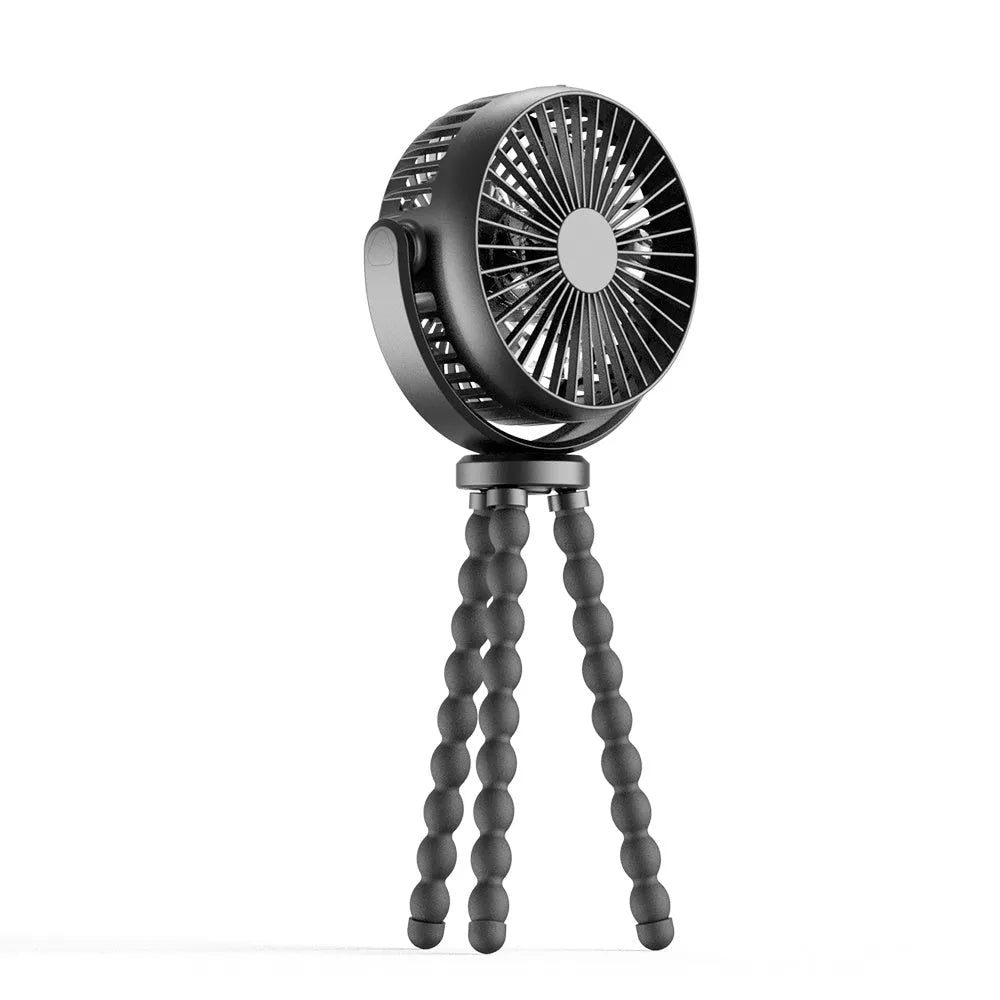 HOMEFISH F2 handheld fan with automatic shake head, LED light, mounted on a removable bracket.