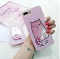 Four colourful cat-themed glitter phone cases for Apple iPhone models on a white background.