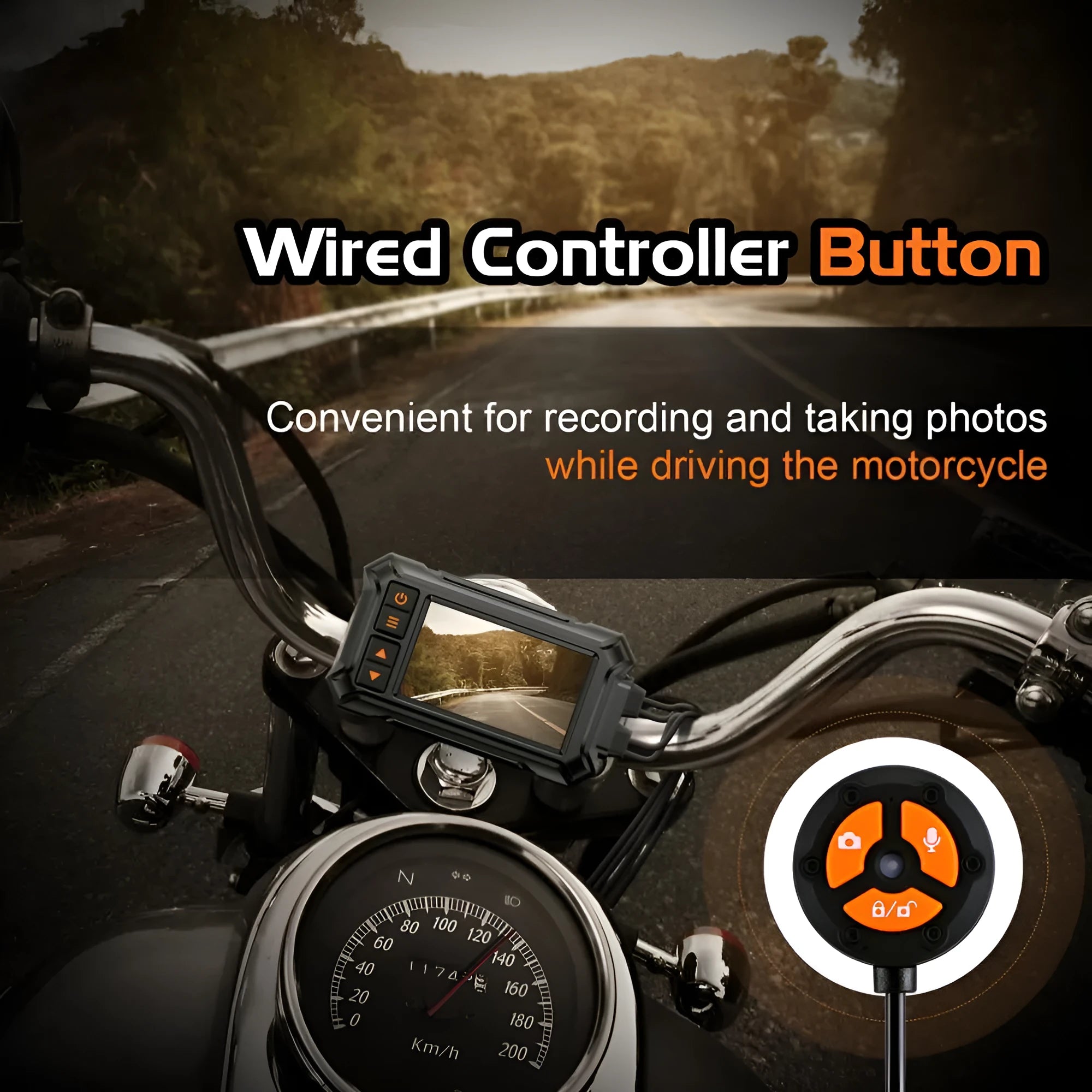 Motorcycle GPS tachograph recorder with dual lenses for front and rear 1080P recording